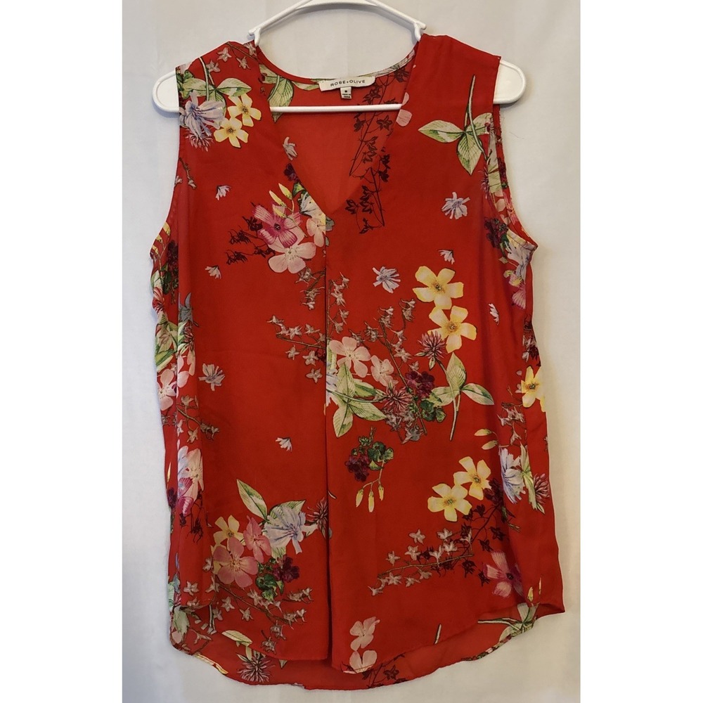 Rose and Olive‎ Red Floral Printed Sleeveless Blouse M